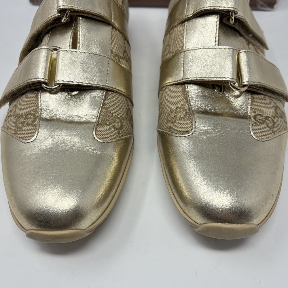 Gucci Guccissima Metallic Gold Canvas Leather‎ Hook Loop Sneakers Women 11 - Picture 7 of 15